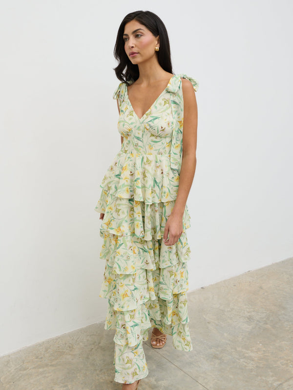Pretty Lavish Fiore Tie Ruffle Maxi Dress