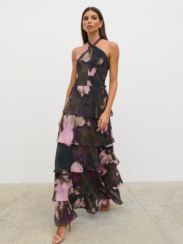 Pretty Lavish Hester Halter Neck Ruffle Maxi Dress