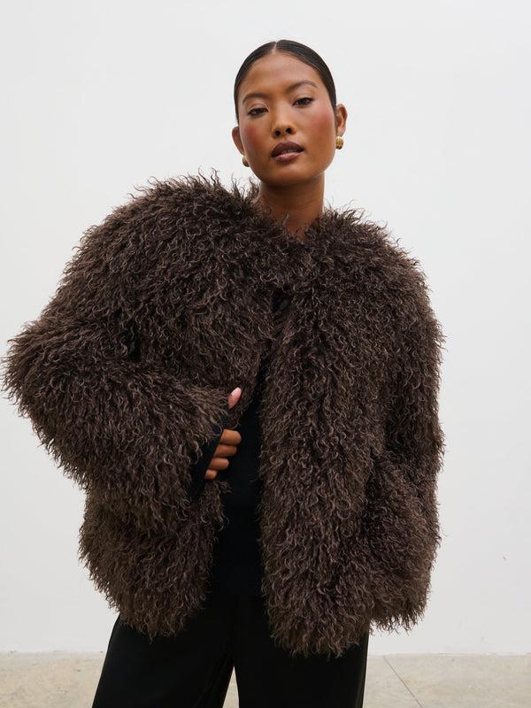 pretty lavish Irie Shaggy Short Faux Fur Coat