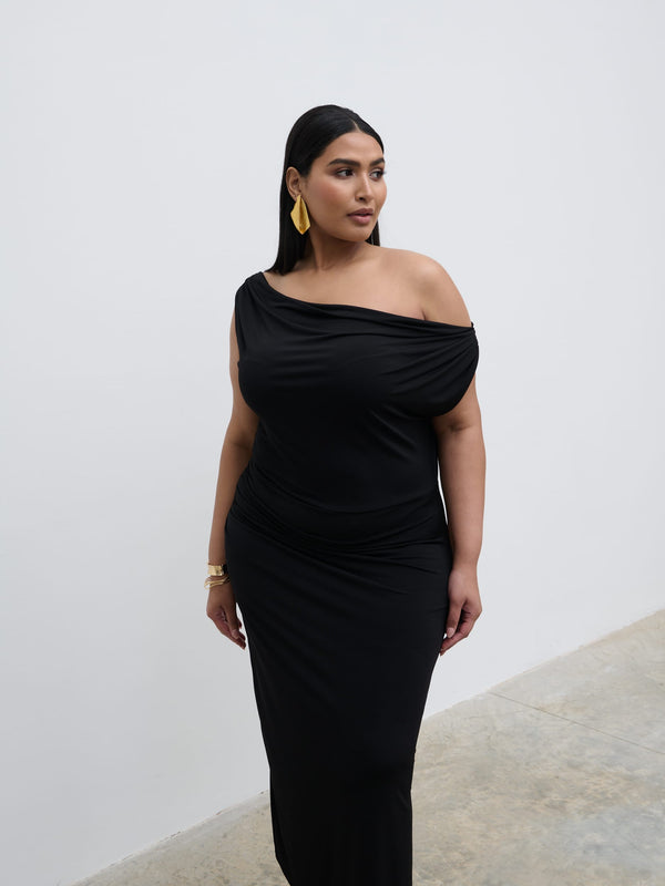 Pretty Lavish Janece Asymmetric Jersey Dress Curve