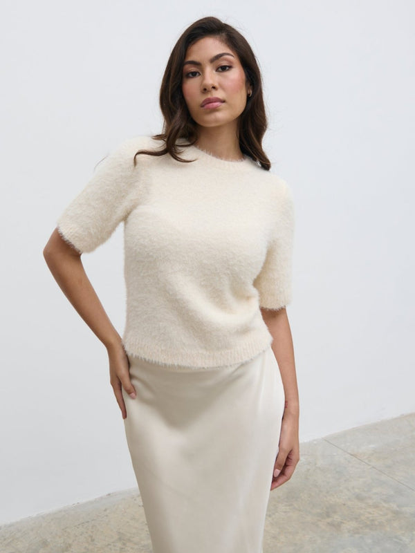 Pretty Lavish Kelly Cropped Fluffy Knit T-Shirt