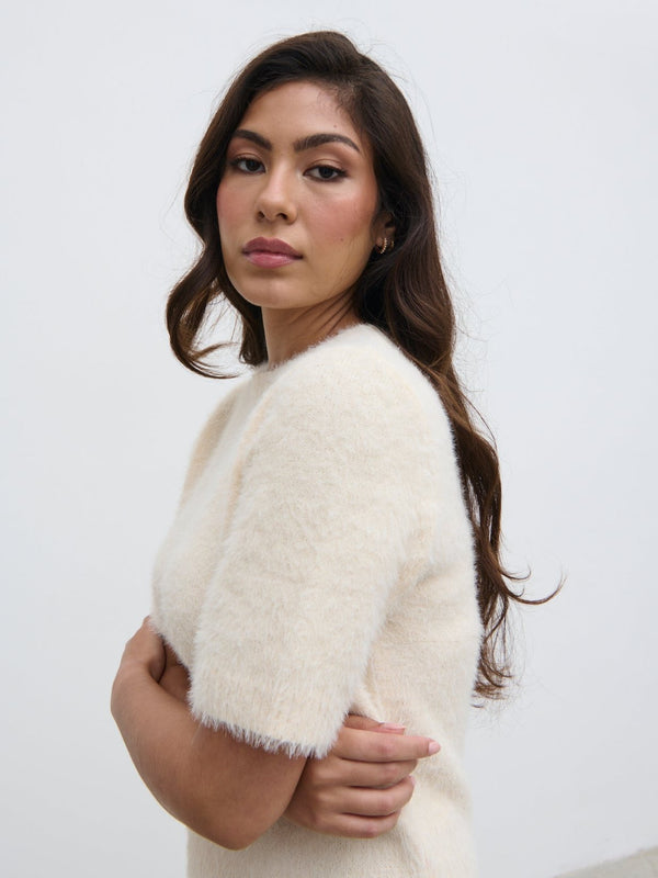 Pretty Lavish Kelly Cropped Fluffy Knit T-Shirt