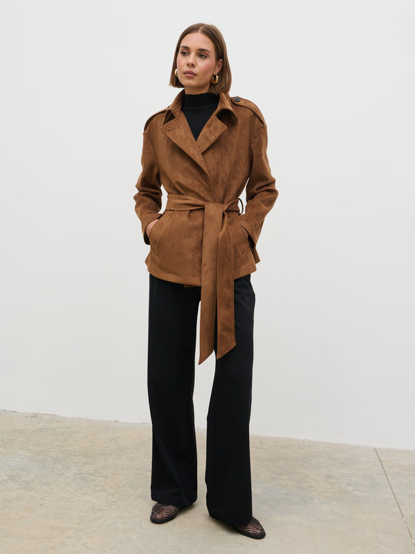 pretty lavish Lennon Faux Suede Tie Waist Jacket