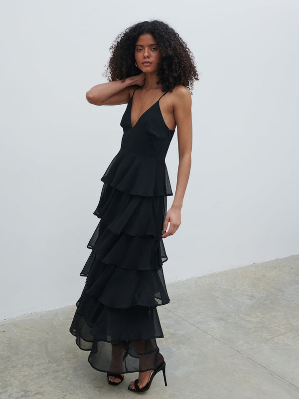 pretty lavish Lissy Ruffle Textured Maxi Dress