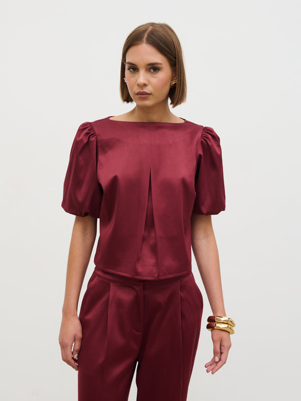 Pretty Lavish Lorah Puff Sleeve Bonded Satin Top
