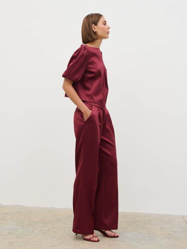 Pretty Lavish Lorah Puff Sleeve Bonded Satin Top