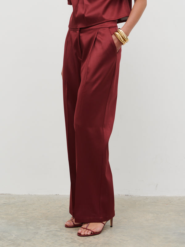 Pretty Lavish Lorah Wide Leg Bonded Satin Trousers
