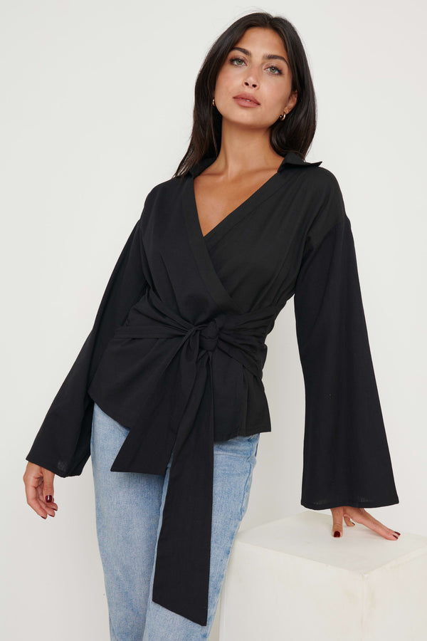 Pretty Lavish Louis Linen Wrap Blouse