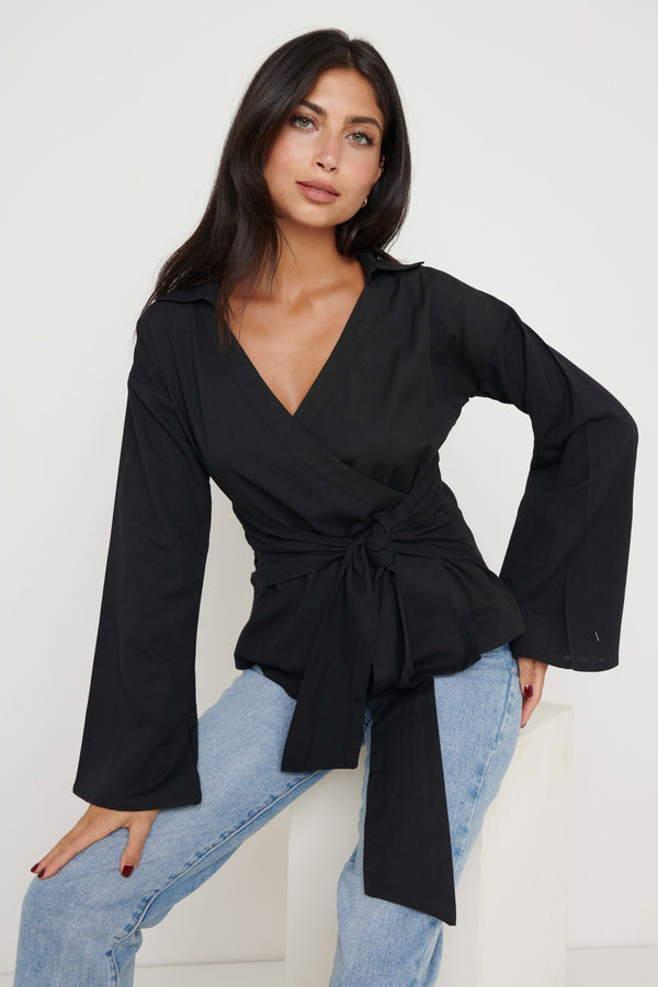 pretty lavish Louis Linen Wrap Blouse
