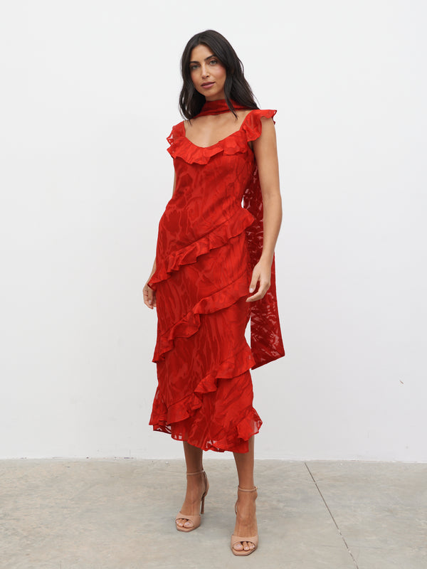 Pretty Lavish Neima Devore Frill Midaxi Dress