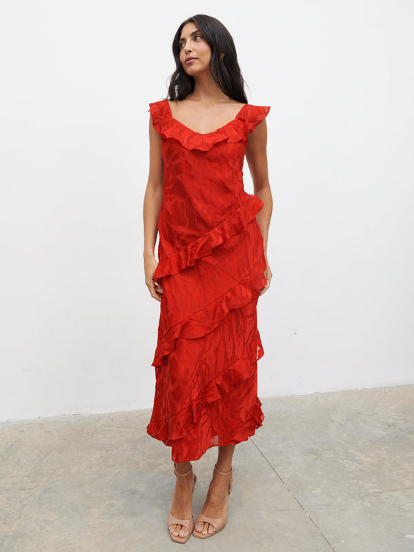 Pretty Lavish Neima Devore Frill Midaxi Dress