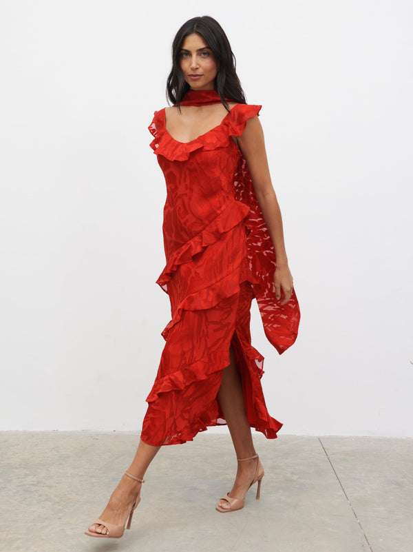 pretty lavish Neima Devore Frill Midaxi Dress