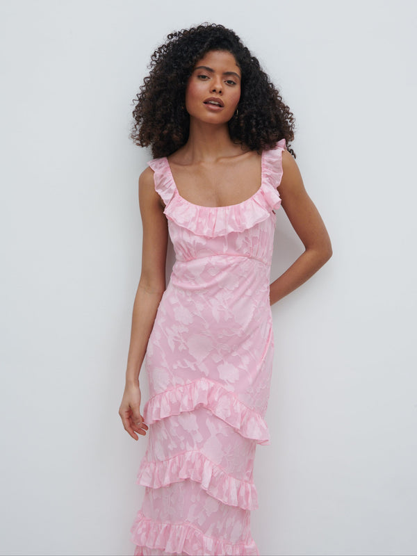 Pretty Lavish Novie Ruffle Jacquard Maxi Dress