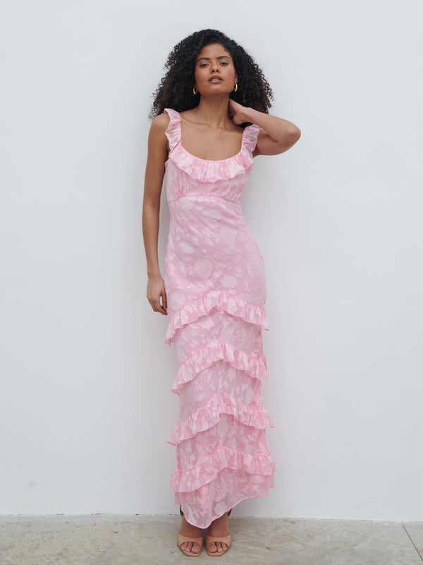 Pretty Lavish Novie Ruffle Jacquard Maxi Dress