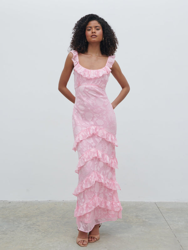 Pretty Lavish Novie Ruffle Jacquard Maxi Dress
