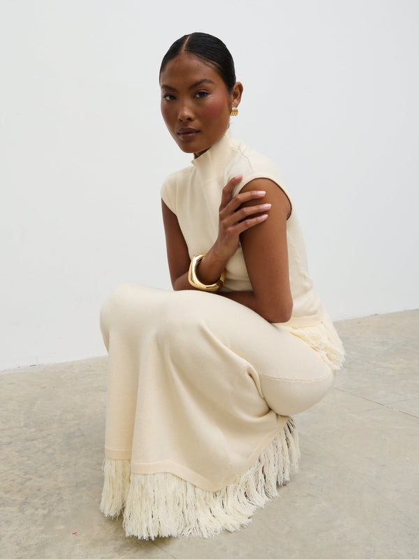 Pretty Lavish Orlendina Fringe Knit Midaxi Skirt