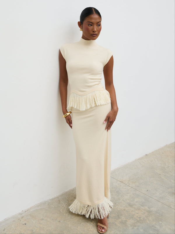 Pretty Lavish Orlendina Fringe Knit Midaxi Skirt