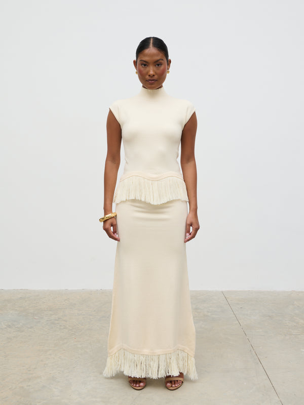 Pretty Lavish Orlendina Fringe Knit Midaxi Skirt
