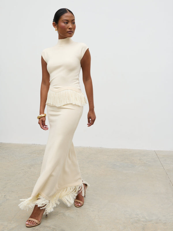 pretty lavish Orlendina Fringe Knit Midaxi Skirt