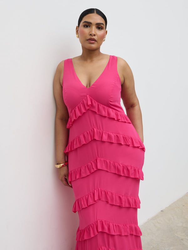 Pretty Lavish Piper Ruffle Maxi Dress Curve