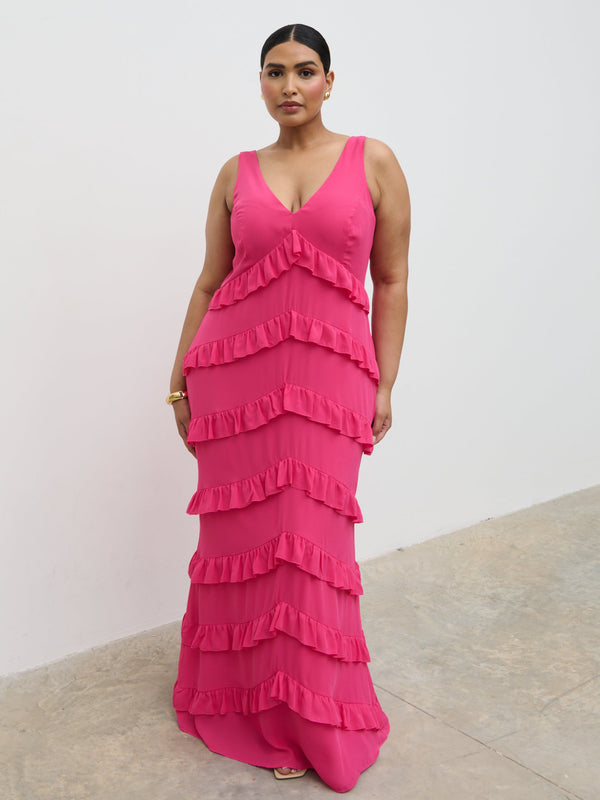 pretty lavish Piper Ruffle Maxi Dress Curve