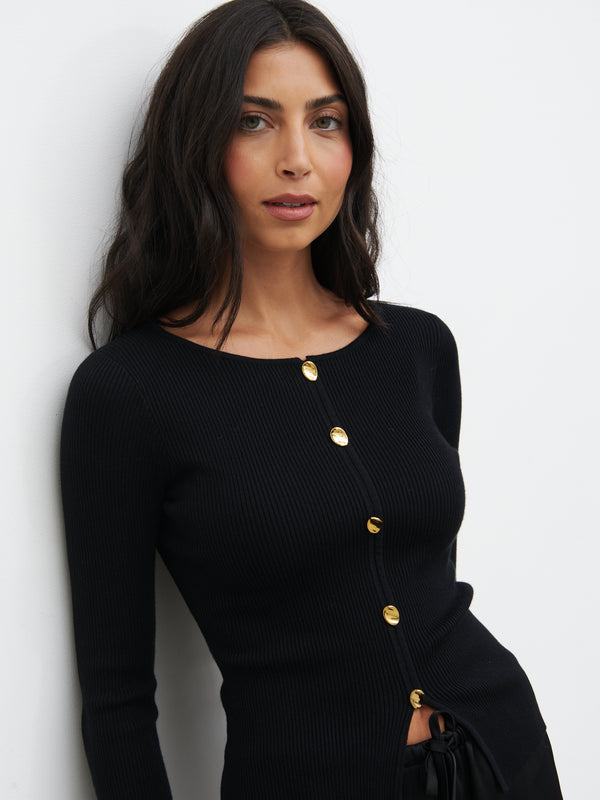 Pretty Lavish Sissi Fine Knit Button Detail Top