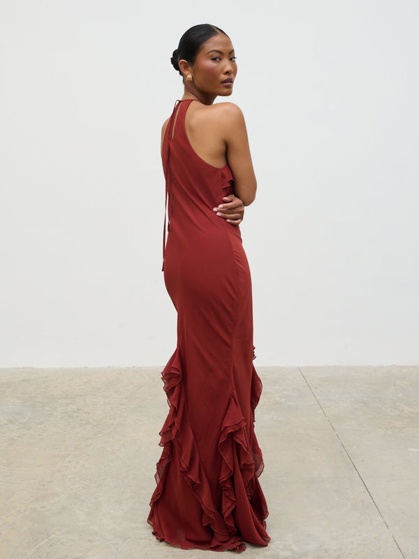 Pretty Lavish Sofia Halter Neck Ruffle Maxi Dress