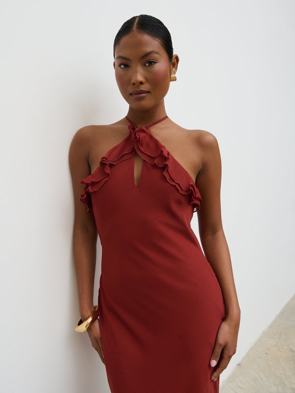 Pretty Lavish Sofia Halter Neck Ruffle Maxi Dress