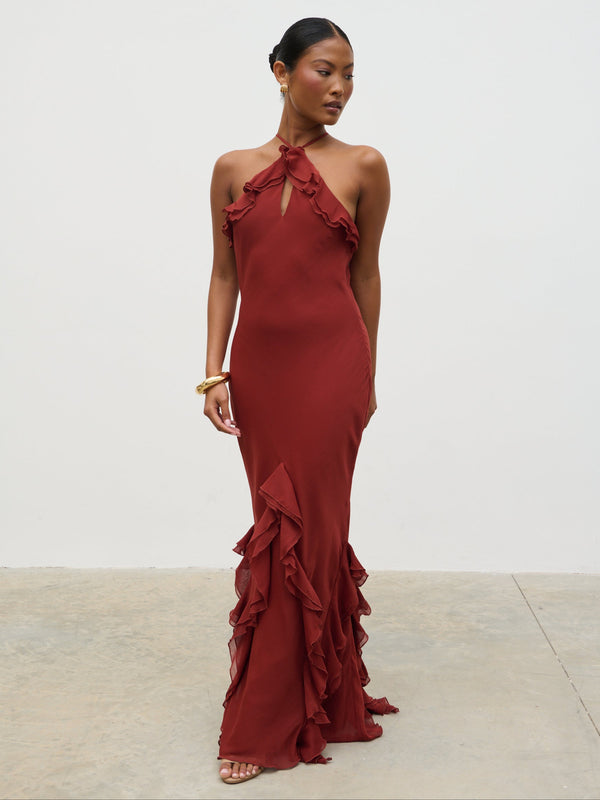 Pretty Lavish Sofia Halter Neck Ruffle Maxi Dress