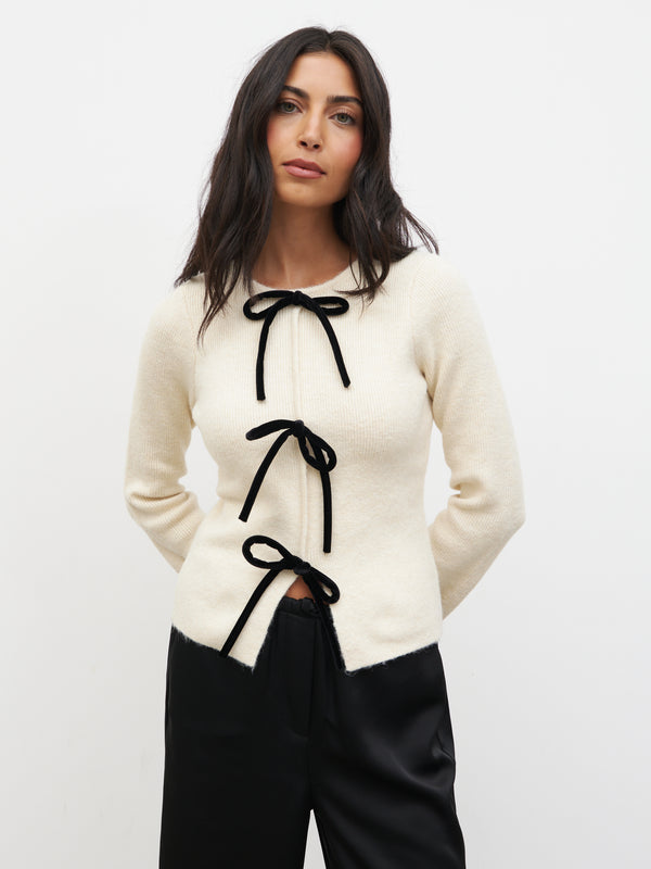 pretty lavish Sophia Bow Tie Front Knit Top
