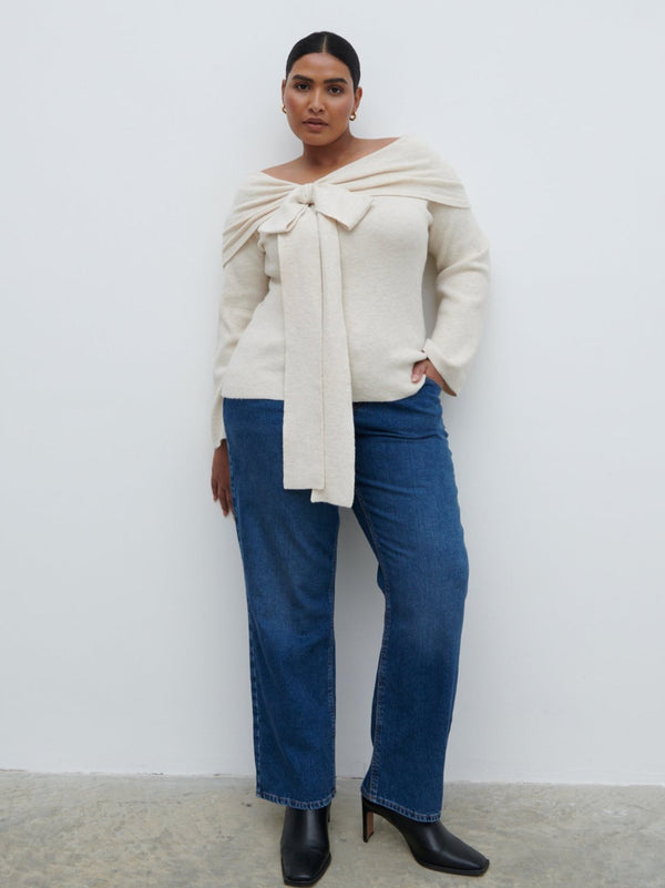 Pretty Lavish Tilda Bardot Bow Knit Top Curve