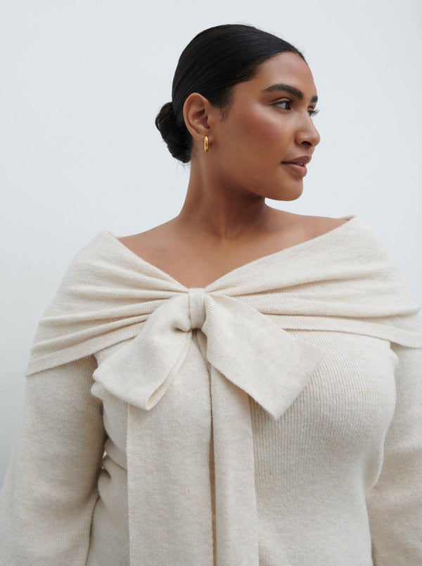 Pretty Lavish Tilda Bardot Bow Knit Top Curve