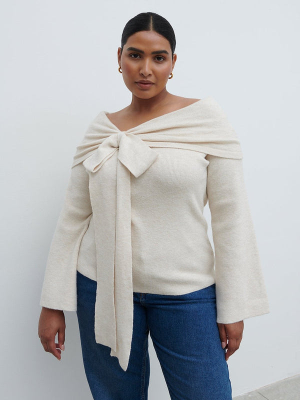 pretty lavish Tilda Bardot Bow Knit Top Curve