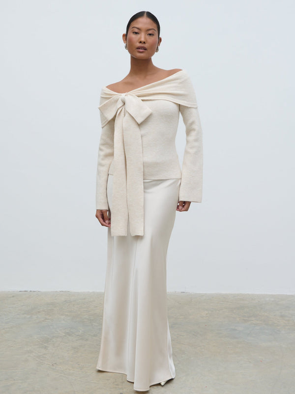 Pretty Lavish Tilda Bardot Bow Knit Top