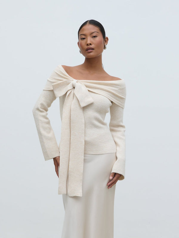 Pretty Lavish Tilda Bardot Bow Knit Top