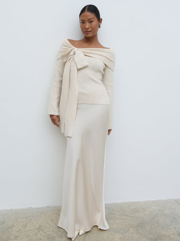 Pretty Lavish Tilda Bardot Bow Knit Top