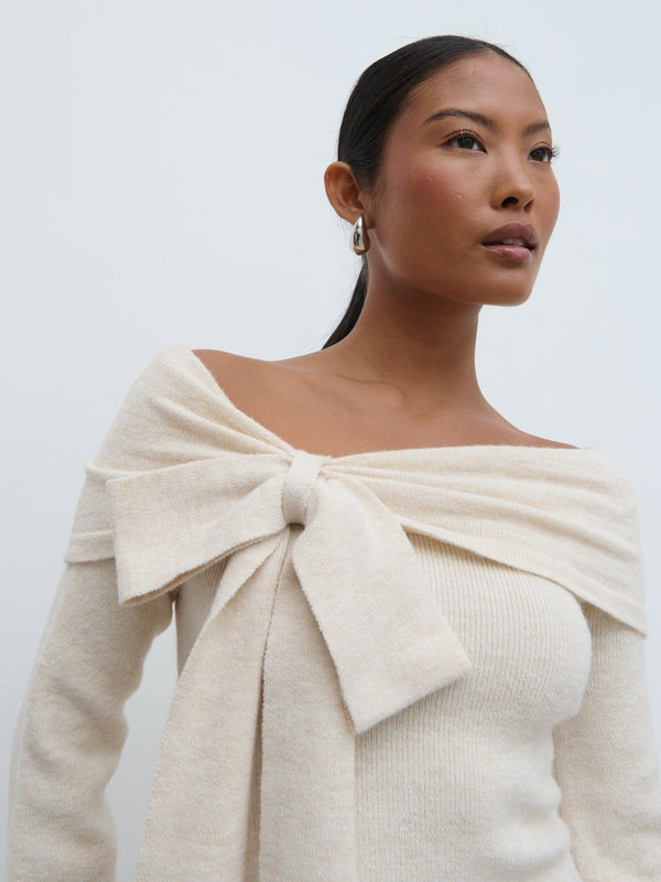 pretty lavish Tilda Bardot Bow Knit Top