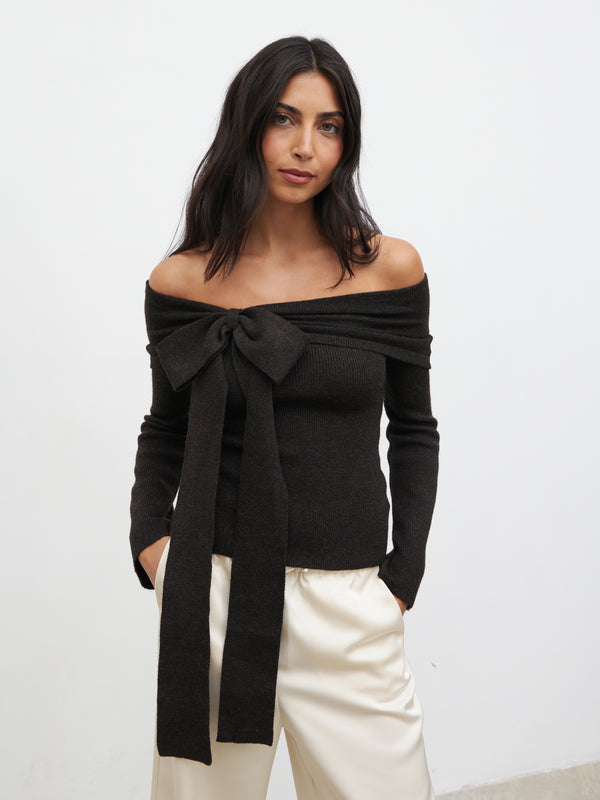 pretty lavish Tilda Bardot Bow Knit Top