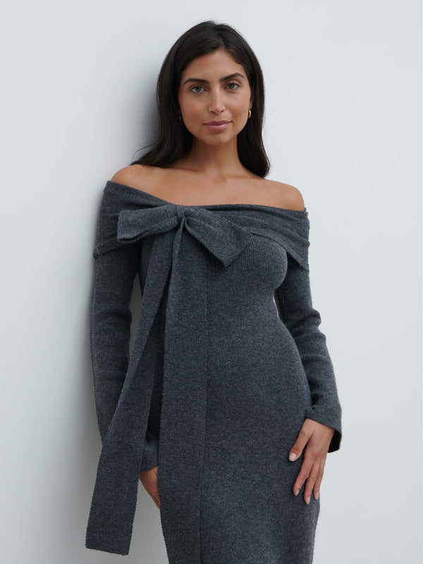 Pretty Lavish Tilda Bow Bardot Knit Midaxi Dress