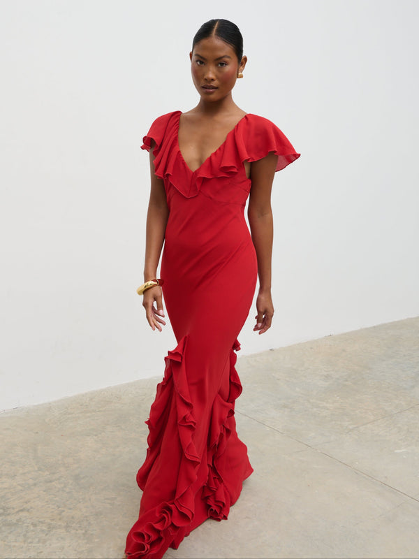 Pretty Lavish Uma Cap Sleeve Ruffle Maxi Dress