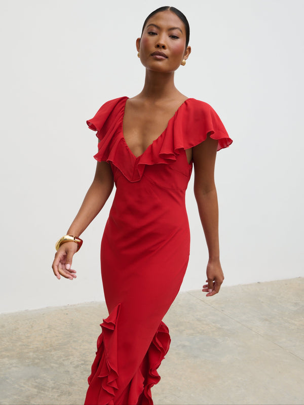 Pretty Lavish Uma Cap Sleeve Ruffle Maxi Dress