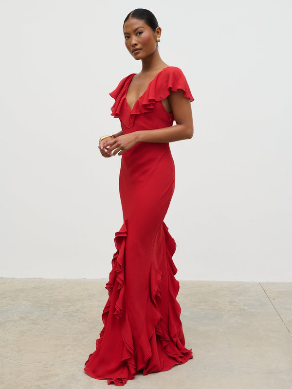 pretty lavish Uma Cap Sleeve Ruffle Maxi Dress