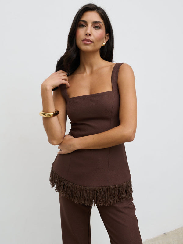 pretty lavish Verona Fringed Tweed Top