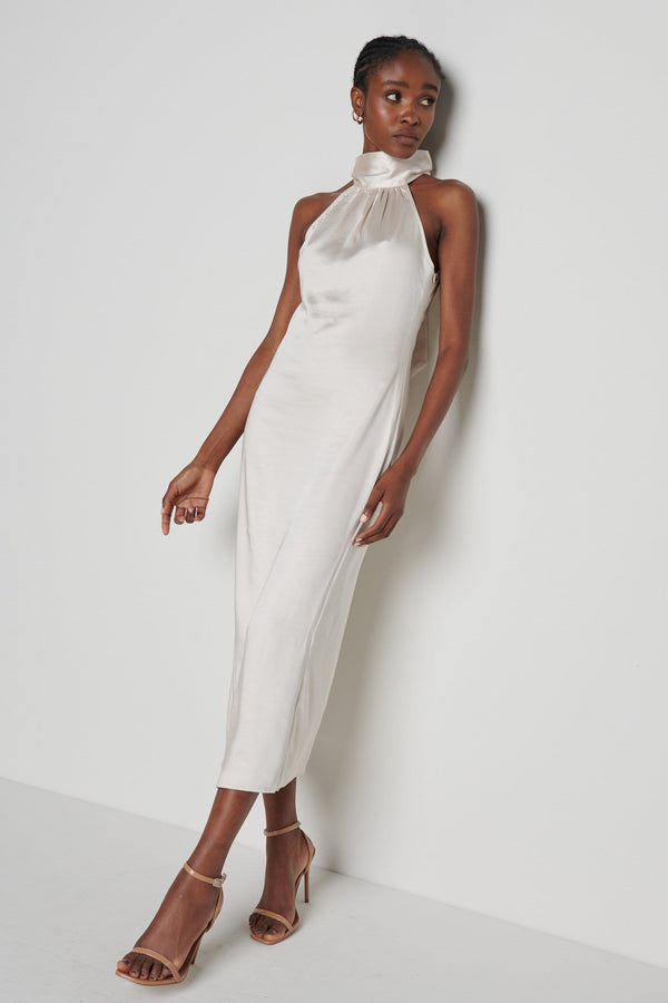 Pretty Lavish Raleigh Halter Neck Tie Dress- Champagne