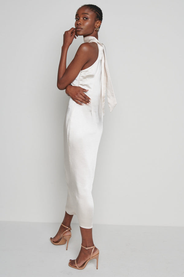 Pretty Lavish Raleigh Halter Neck Tie Dress- Champagne