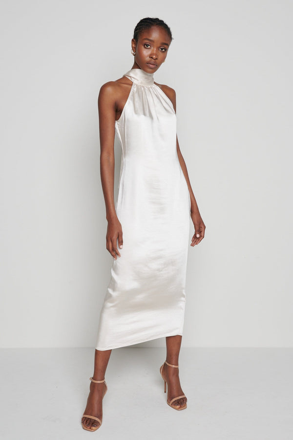 pretty lavish Raleigh Halter neck Tie Dress- Champagne