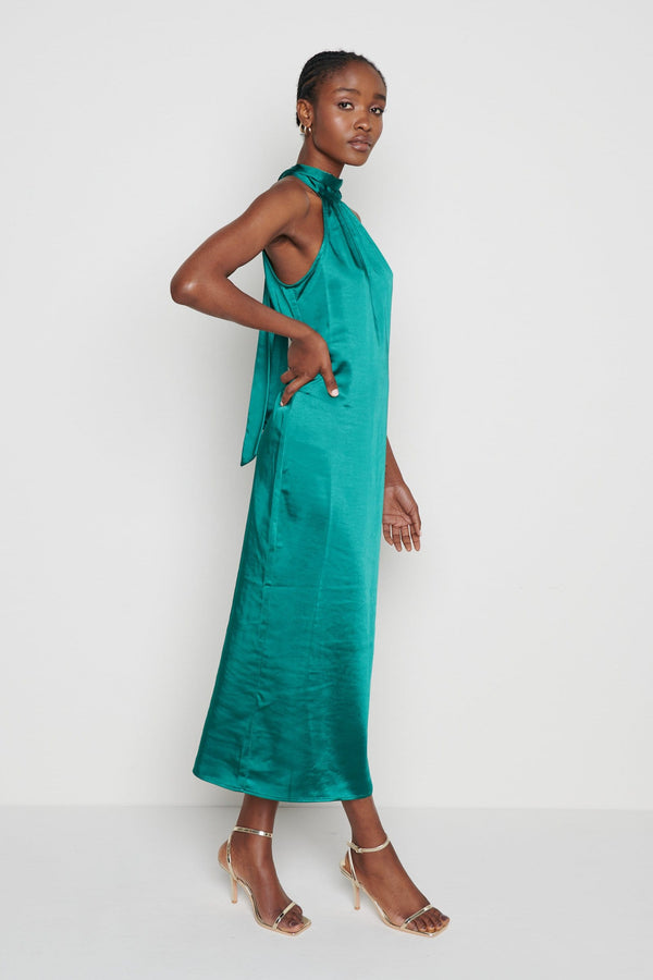 Pretty Lavish Raleigh Halter Neck Tie Dress- Emerald Green