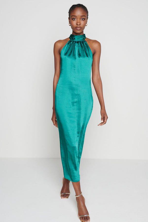Pretty Lavish Raleigh Halter Neck Tie Dress- Emerald Green