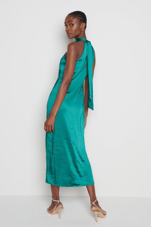 Pretty Lavish Raleigh Halter Neck Tie Dress- Emerald Green