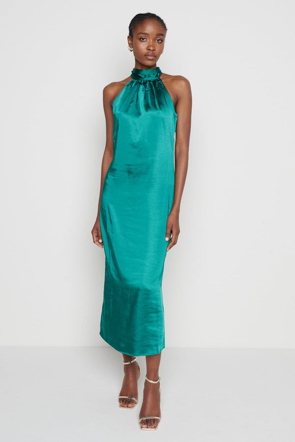 pretty lavish Raleigh Halter neck Tie Dress- Emerald Green